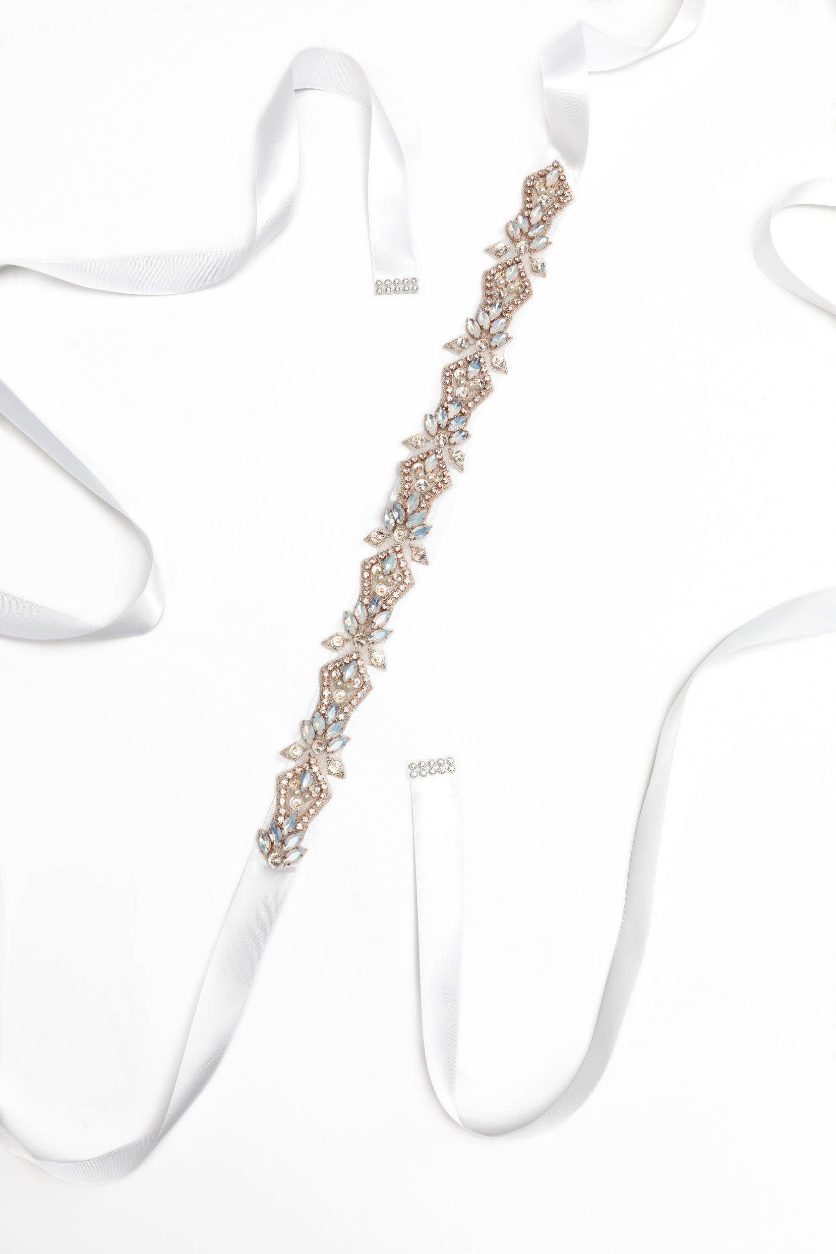 Ribbons Wedding Sash with Rhinestone CC0066 - COCOMELODY